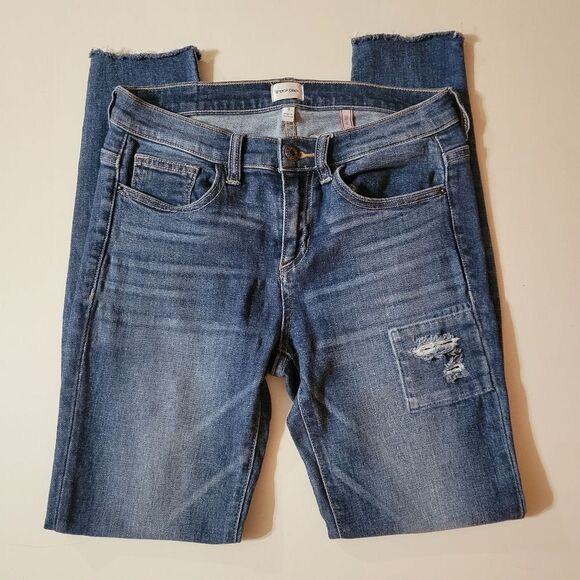Sneak Peek Mid-Rise Distressed Patch Skinny Blue Jeans - Picture 1 of 13